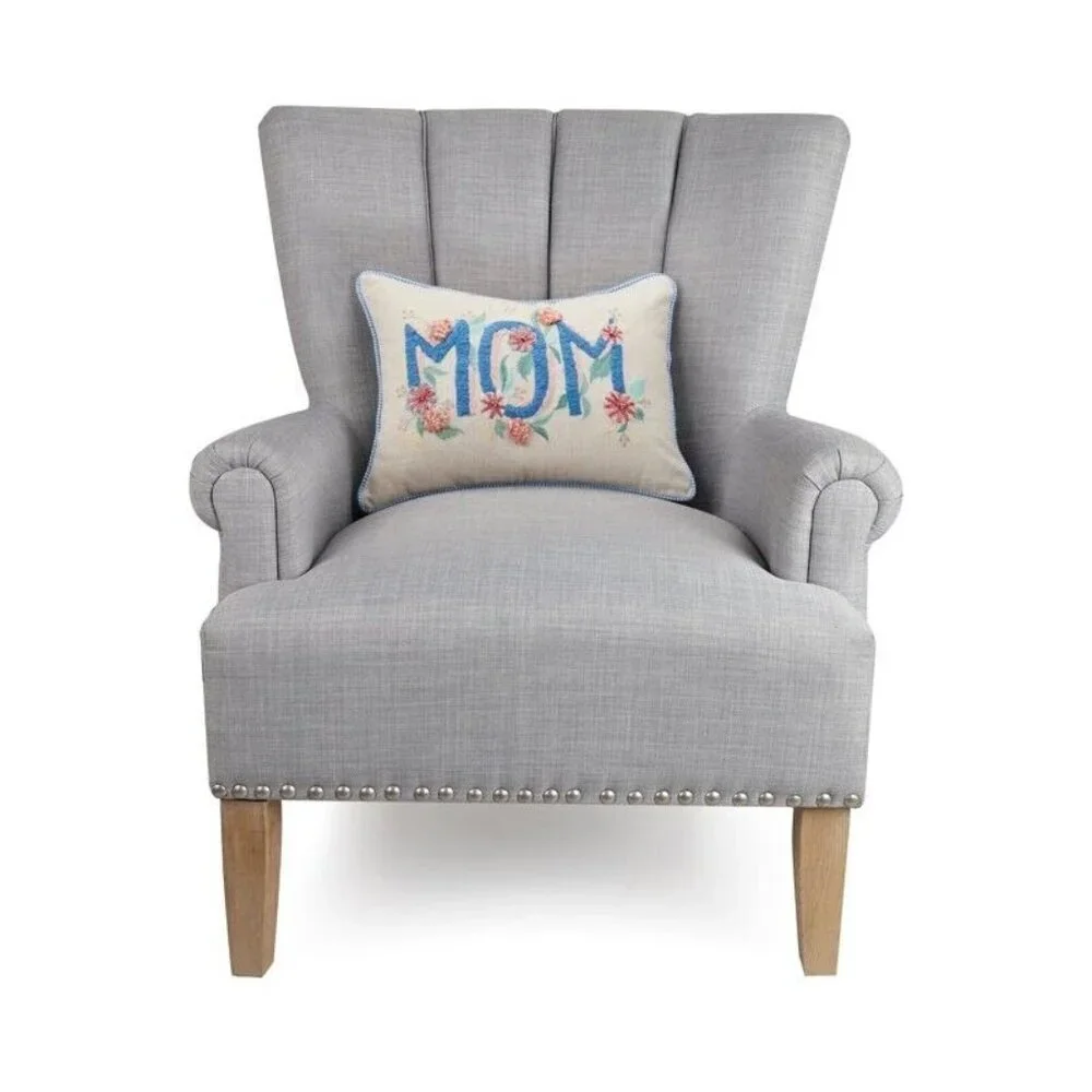 Embroidered Cotton Throw Pillow - Mom